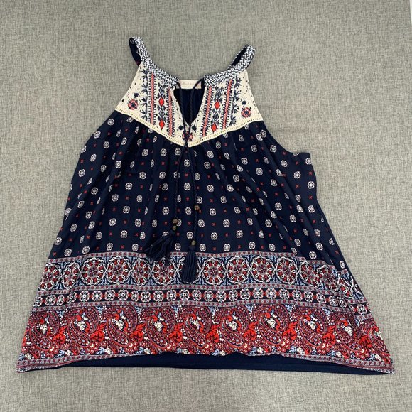 Altar'd State Tops - Altar'd State Boho Blouse Asymmetrical Sleeveless Top Paisley Print Tassel Front